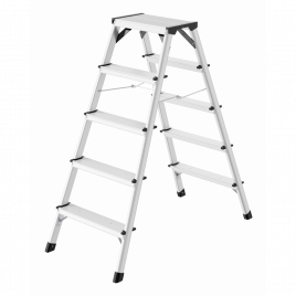 Hailo D60 StandardLine Doppelstufenleiter mit rutschsicheren geriffelten 2x5 Stufen