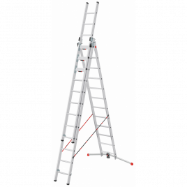 Hailo Sprossenschiebeleiter S110 Pro mit innovativen 3 Dreh-Stufen mit großer Standfläche 3x12 Sprossen