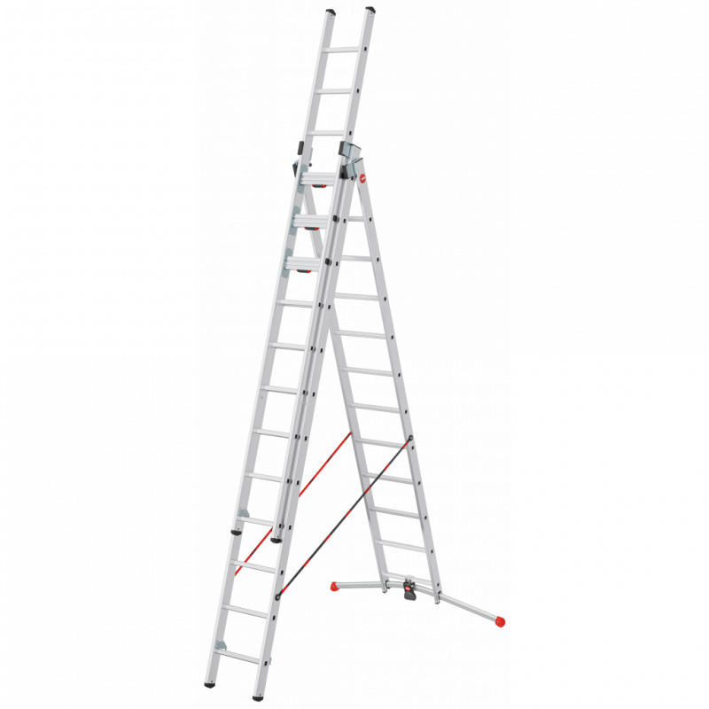 Hailo Sprossenschiebeleiter S110 Pro mit innovativen 3 Dreh-Stufen mit großer Standfläche 3x12 Sprossen