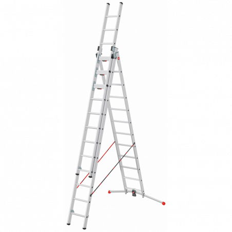 Hailo Sprossenschiebeleiter S110 Pro mit innovativen 3 Dreh-Stufen mit großer Standfläche 3x12 Sprossen
